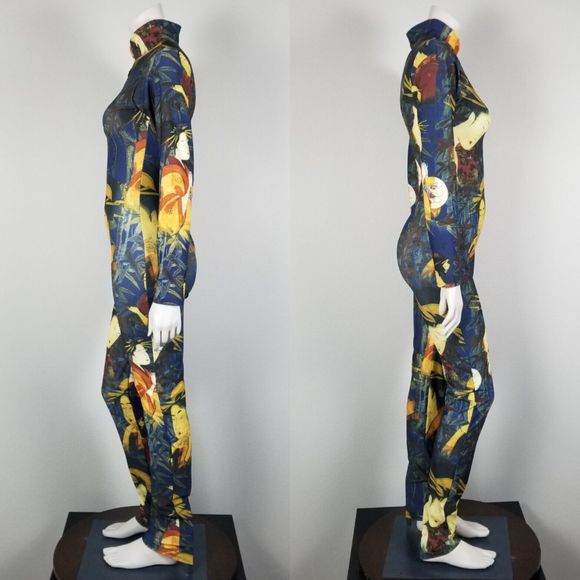 J. Lorraine Designs Kimmy Stretch Bodycon Jumpsuit In Geisha Print Size Medium - Picture 2 of 13